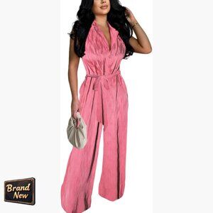 Sleeveless V-Neck Jumpsuit Wide Leg Pants Formal Party Wear X-Large